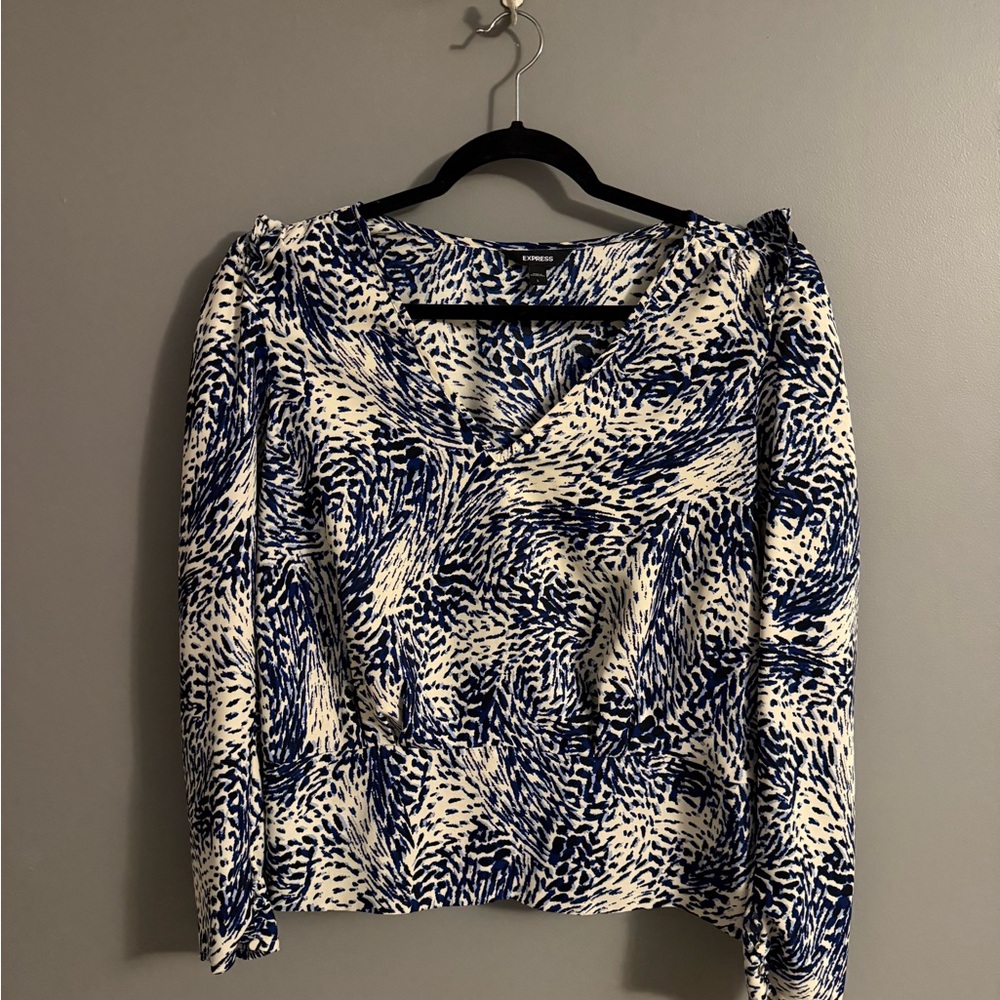 Express Blue and White Abstract Top